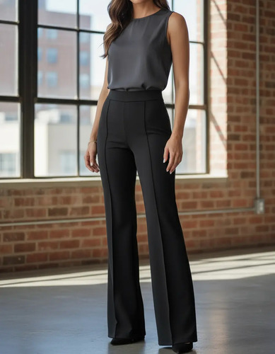 Pantalón De Vestir Mujer Suelto Formal Stretch Pierna Ancha | MercadoLibre