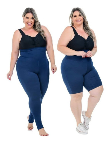 Conjunto Fitness Calça Legging E Bermuda Plus Size Academia