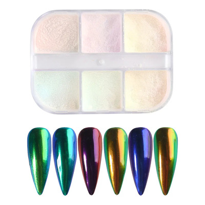 Polvo De Uñas Pigment Chrome Aurora Manicure Frotar Dust 6