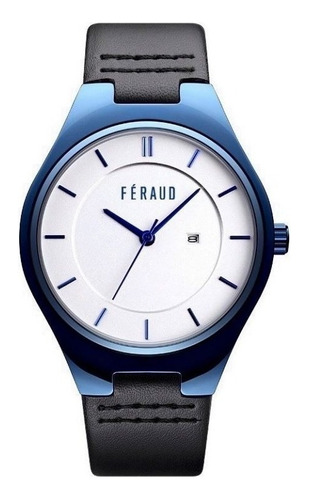 Reloj Feraud Hombre Cuero Negro Con Azul Fecha F5566 Gbe