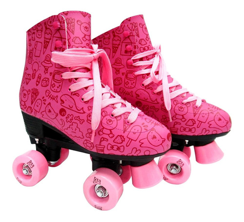 Patins Quad Roller New 4 Rodas 32-38 Rosa Meninas