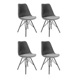 Silla Moderna Tulip Set X4 Tapizada Pana Base Metal Velvet