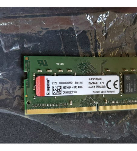 Memoria Ram Color Verde  8gb 2pz Kingston Kcp426ss8/8