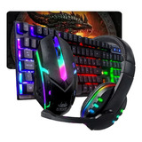 Kit Teclado Semi Mecânico E Mouse Gamer Rgb Headset Mousepad