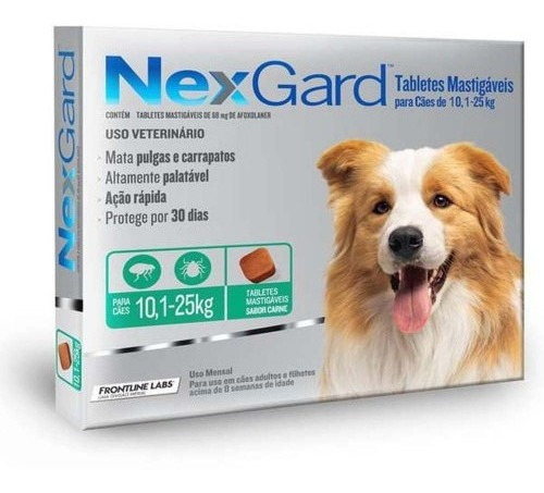 Antipulgas E Carrapatos Nexgard Cão 10 A 25kg Com 3 + Brinde