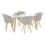 Set Comedor Madrid 4 Puestos + Sillas Tokyo En Tela Diseño De La Tela De Las Sillas Taupe