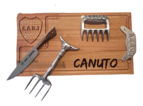 Set Asador Tabla Parrilla Madera Xeneize Garra Oso Empresa