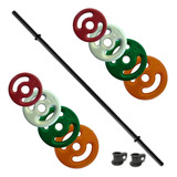 Kit De Anilhas Emborrachadas 20 Kg + Barra Polipump 1,30m