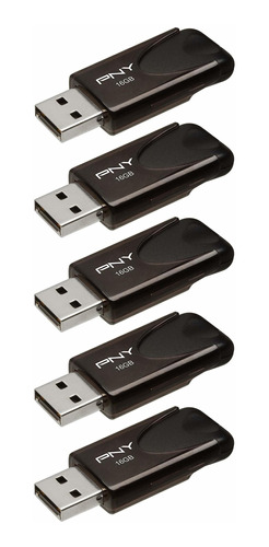 5 Pendrives Pny 16gb Attache 4 Usb 2.0 Black P-fd16gx5att4-e