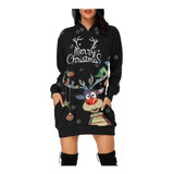 Vestidos De Sudadera Con Capucha Y Estampado Navideño