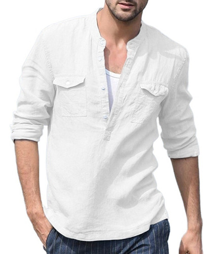 L Camisa Hombre Algodón Lino Manga Larga Suelta Casual Moda