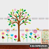 Vinil Decorativo Habitación Infantil Árbol Colorido Y Flores