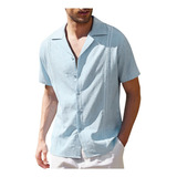 Lino Casual Cubana Guayabera Camisas De Playa De Manga Corta