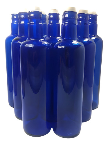 9 Botellas Vidrio Azul Hoponopono Con Corcho Agua Solarizada