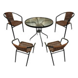 Set De Mesa + 4 Silla De Jardin Rattan Exterior Terraza Balc