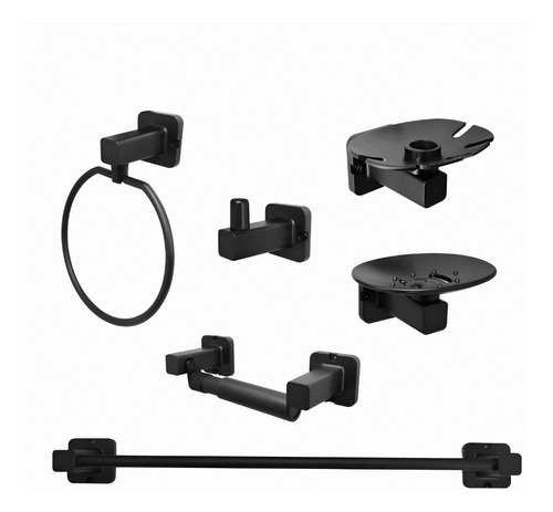 Set Accesorios Para Baño Base Cuadrada X6 Piezas Negro Mate