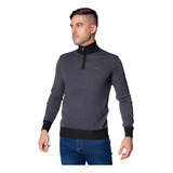 Suéter Masculino Dixie Tricot Gola Com Zíper Preto/cinza