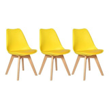 Conjunto 3 Cadeiras Eames Leda Base Madeira Sem Braço Estrutura Da Cadeira Amarelo