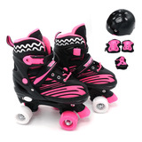 Patins 4 Rodas Infantil Menina Rosa C Kit De Protecao