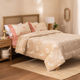 Acolchado 2 Plazas Queen Size Reversible Plush Flor Simple 