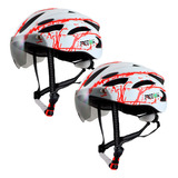 Kit 2 Cascos Con Lentes Para Bicicleta/montaña Fon400w Color Blanco Talla G