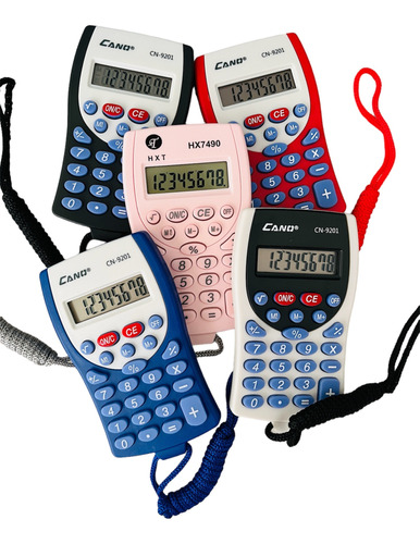 Kit 5 Mini Calculadora De Bolso Colorida Com Cordão Pescoço
