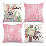 Fundas De Almohada De Pascua 45x45 Cm Diseño Floral De Conej