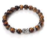 Pulsera Buda Sabiduria Cuarzo Ojo De Tigre + Estuche 