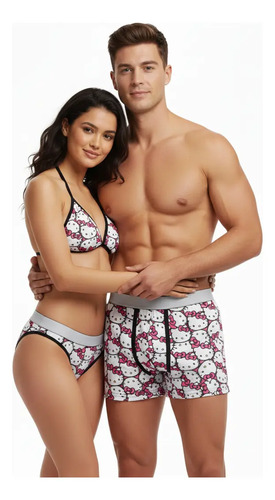 Coordinado De Pareja Top Tanga Y Boxer Spiderman Kitty Stich