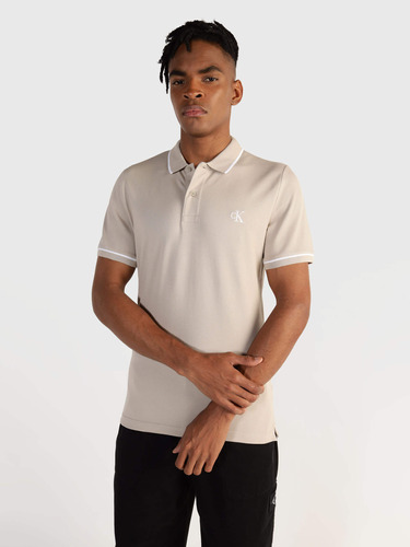 Polo Slim Beige Con Monograma Calvin Klein Para Hombre