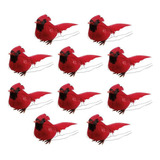 10pcs Pájaros Cardenales Rojos Artificiales Para La L