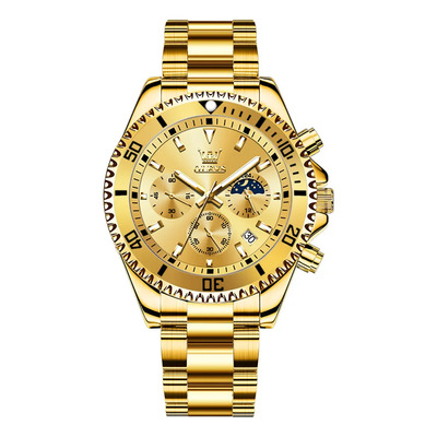 Reloj De Cuarzo Para Hombre Cronógrafo Luminoso Correa Dorado Bisel Dorado Fondo Dorado | Meses sin interés