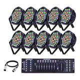 10 Canhão Refletor Rgbwa 60 Led 3w Ambar + Mesa + Cabos Dmx