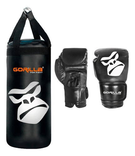 Saco De Pancada + Luva Boxe Kit Muay-thai Infantil - Gorilla Cor Preto