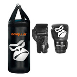 Saco De Pancada + Luva Boxe Kit Muay-thai Infantil - Gorilla Cor Preto