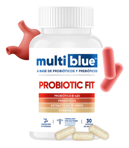 Multiblue - Probioticos Prebioticos Y Vitamina D3 - 30 Caps Sabor Té Verde