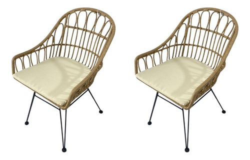 Par De Sillas De Rattan Natural Chicago Con Almohadon