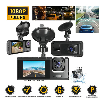 Essgoo Cámara Para Automovil 3 En 1 1080p Dashcam Hd 1080p De 170° Para Automóvil Camara Para Auto Accesorios Para Camioneta Dash Cam Camara De Reversa Led Para Pantalla Con Audio