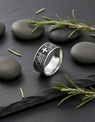 Anillo Oración Padre Nuestro Cruz Religioso Fe Plata 925