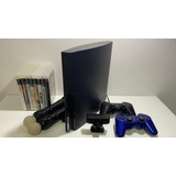 Playstation 3 Slim + 2 Joystick + 2 Movés + 8 Juegos