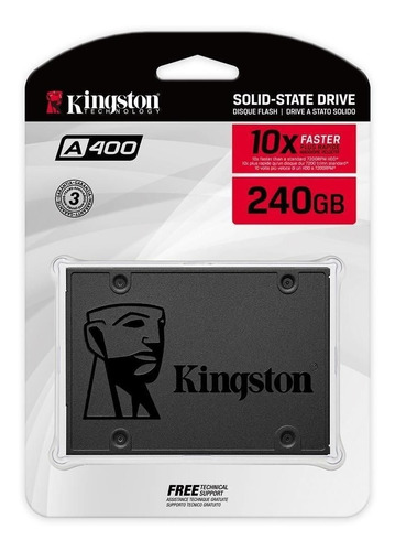 Disco Sólido Interno Ssd Kingston 240gb Sa400s37/240g 240gb Sata Iii, Leitura 500mb/s, Gravação 350mb/s