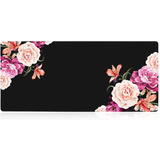 Mouse Pad De 90x40 Cm Para Escritorio | Negro Y Flores Ro...