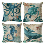 Ocean Themed Fokusent Pillowcases, 45x45cm, X4u