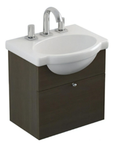 Mueble Para Baño Ferrum Y43ed De 485mm De Ancho, 485mm De Alto Y 380mm De Profundidad, Con Bacha Color Blanco Y Mueble Wengue Con Tres Agujeros Para Grifería