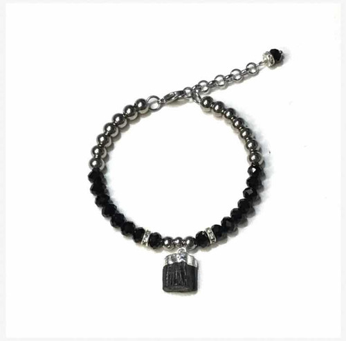 Pulsera De Cristales Negros Y Turmalina. Acero Quirúrgico