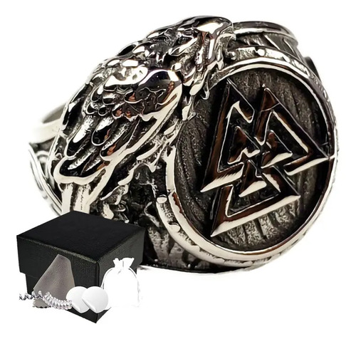 Combo Anillo Valknut Cuervo Espíritu De Odín Acero Inoxidabl