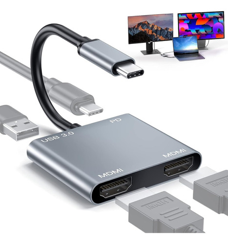 Adaptador Usb C A Dual Hdmi 4 En 1 De Extensión Hd 4k 60hz