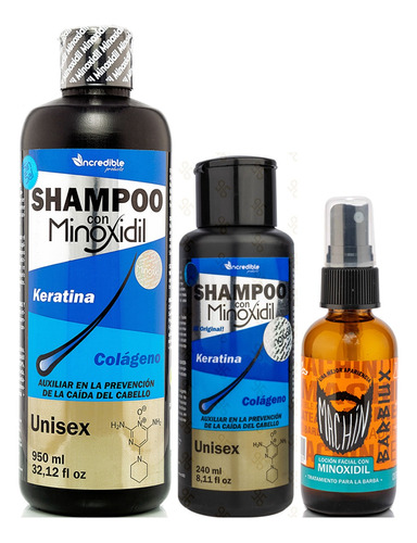 Kit Shampoo Minoxidil 950ml Y 240ml + Loción Minoxidil 