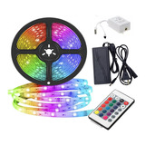 Tira Led 5050 Rgb 5 Mts Con Transformador Y Control Remoto