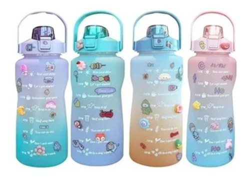 Termo Botella Agua Motivacional 2.0 Lts Con Stickers Y Pines